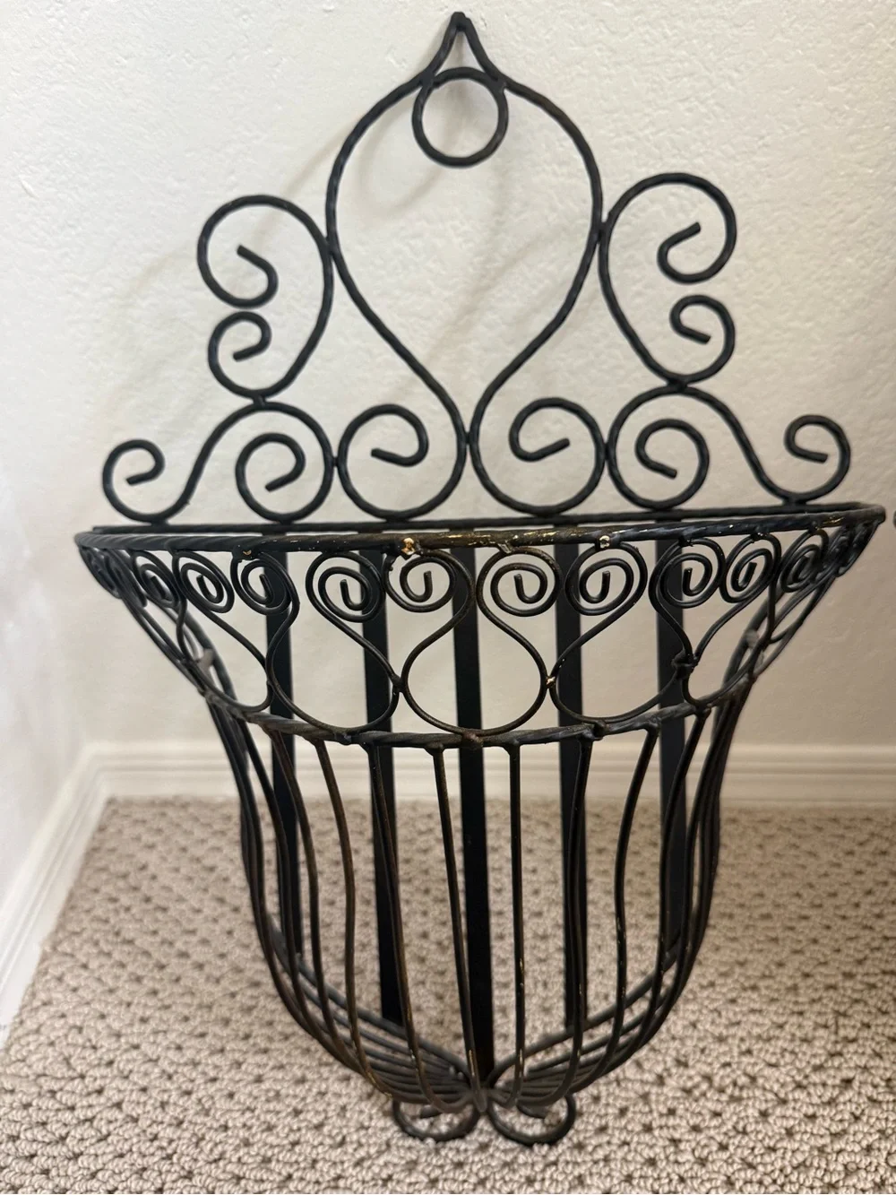 Pair of Black Decorative Wrought Iron Wall Baskets